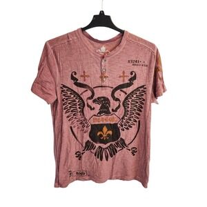 VTG Y2K All Over Print Helix Henley Shirt XL Pink Grunge Gothic 2000s